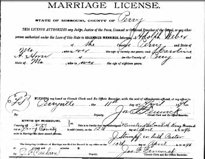 er Horn marriage license