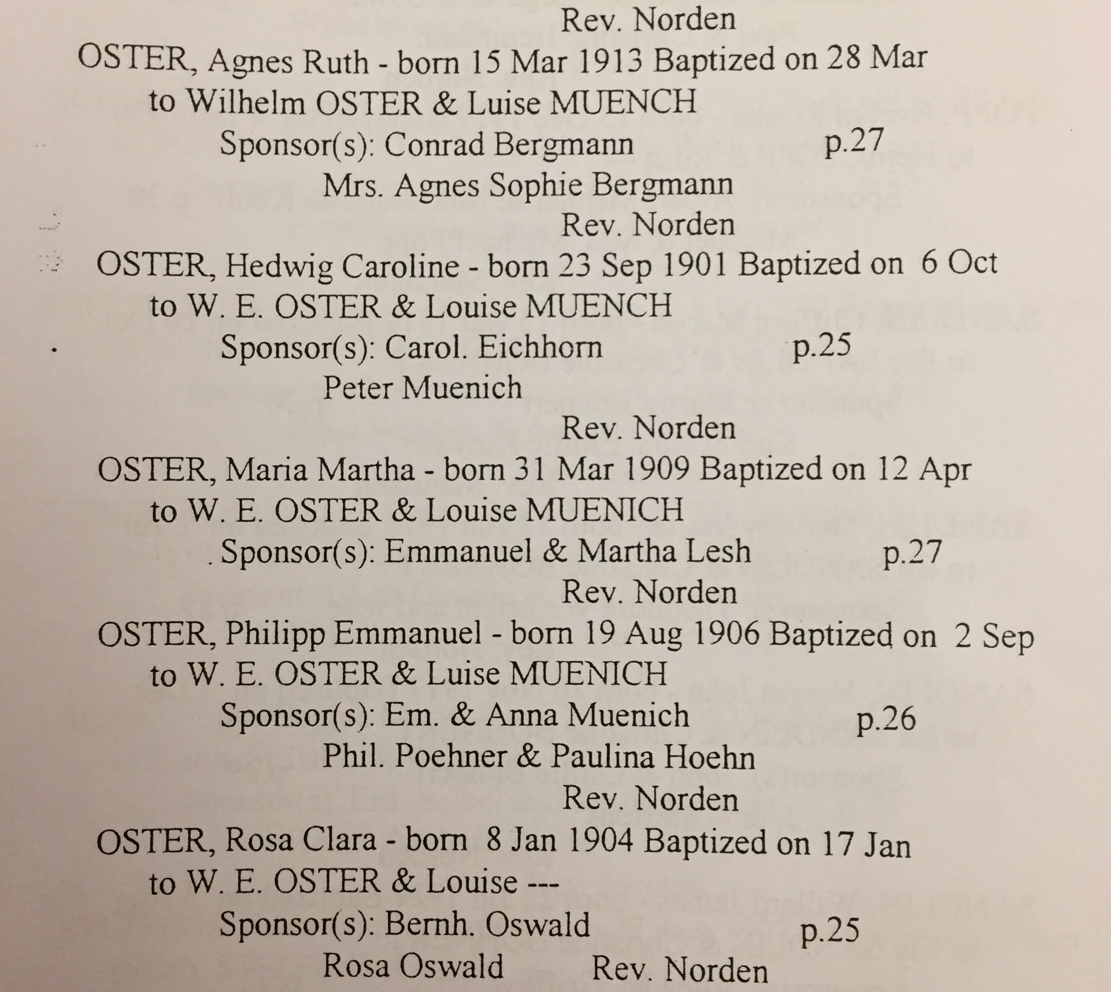 Oster baptism records Zion Crosstown MO