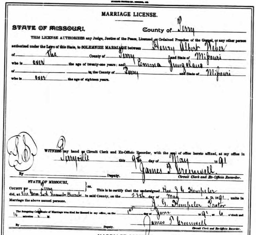 er Jungclaus marriage license
